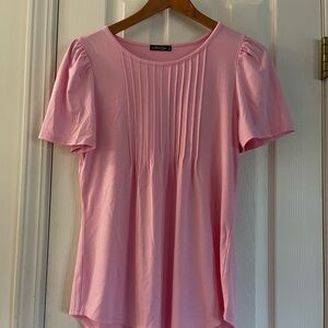 Pleated Front Short Sleeve Tee in Pink